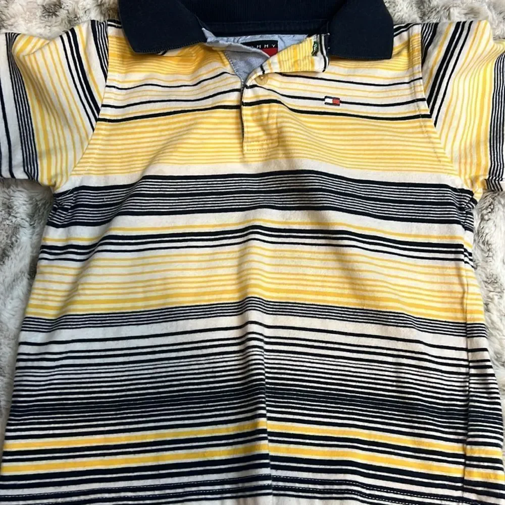 Tommy Hilfiger Boys Blue, White and Yellow Striped Polo Shirt Size 3/3T